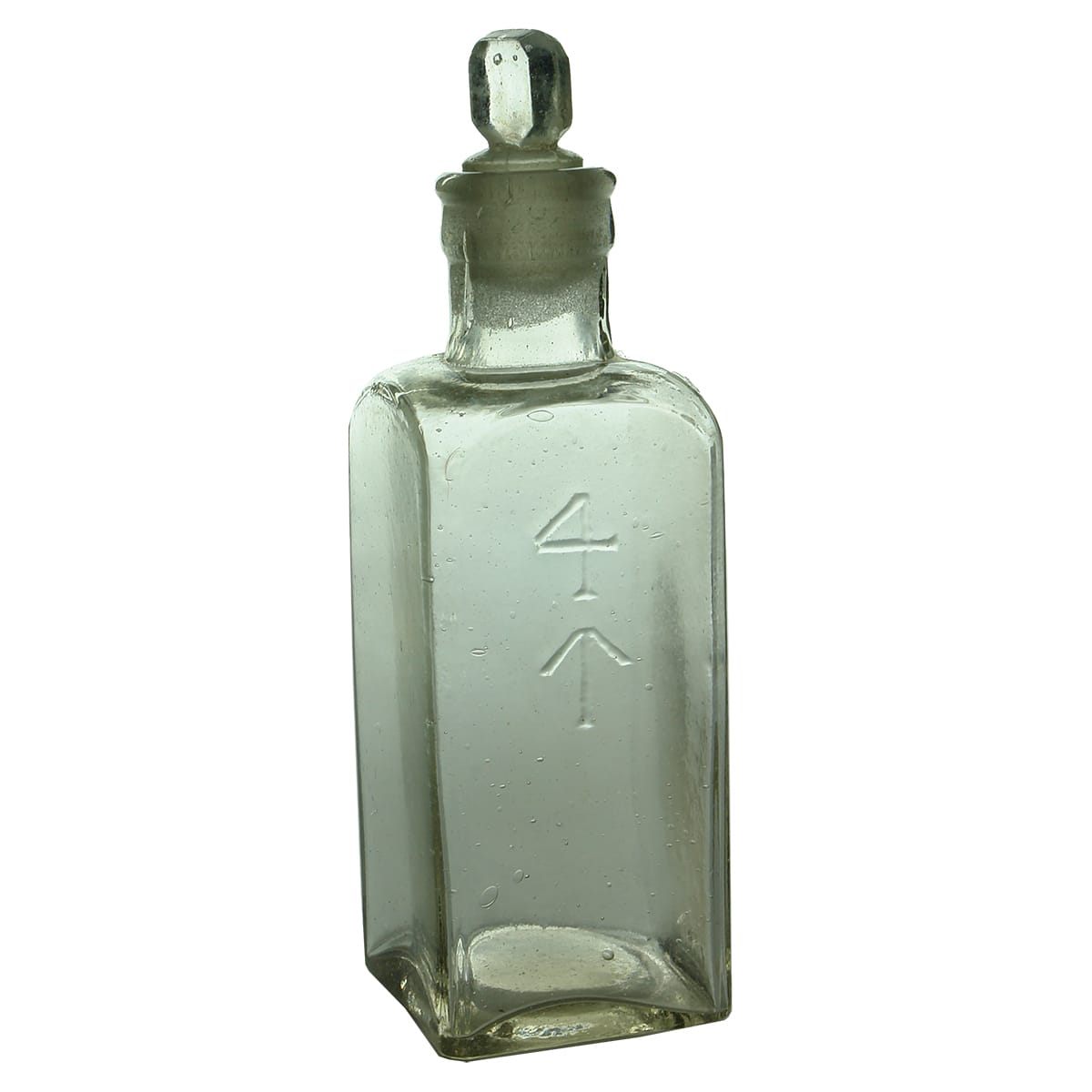 Chemist. Admiralty bottle with stopper. Clear. 12 oz.