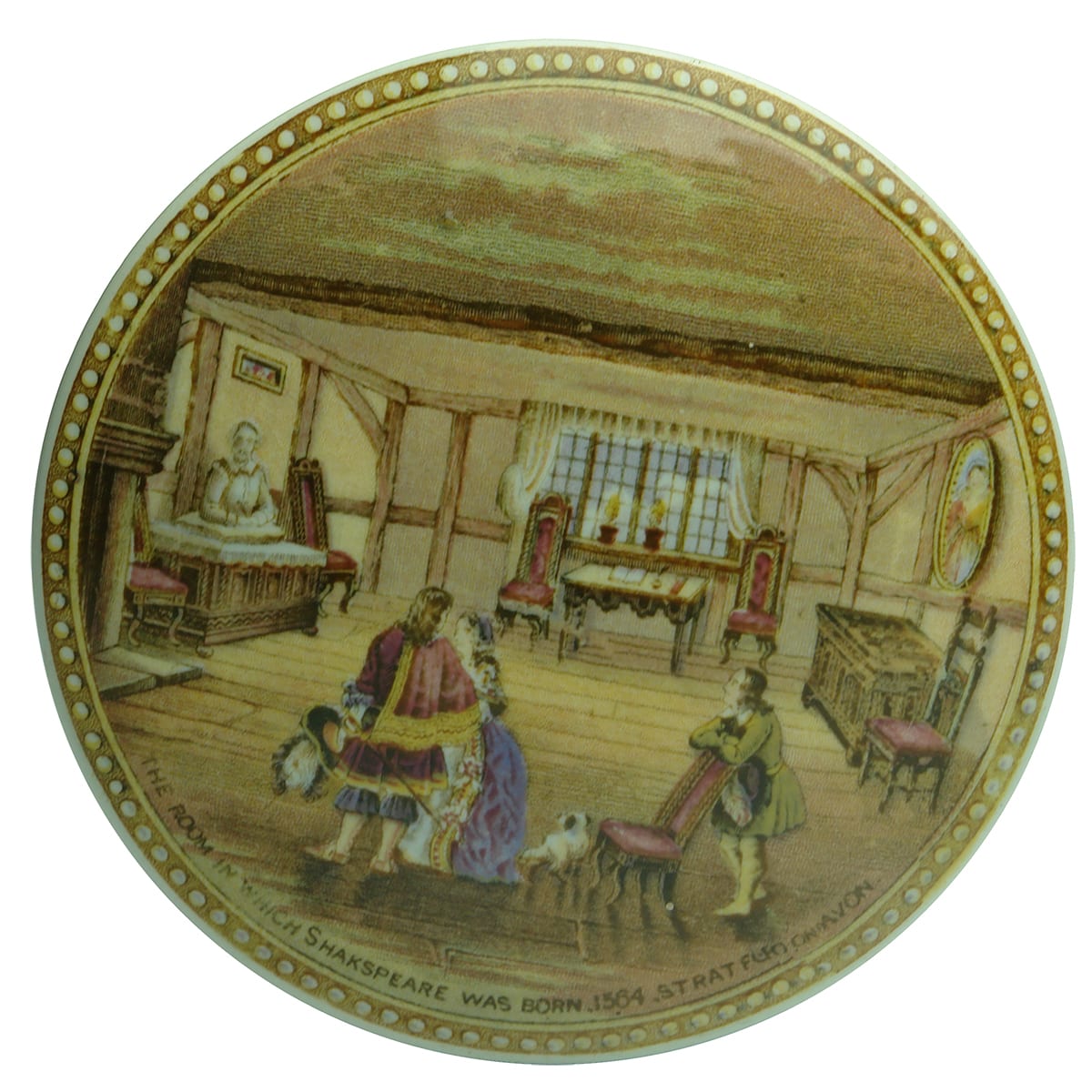 Prattware Lid: The Room in which Shakespeare was born