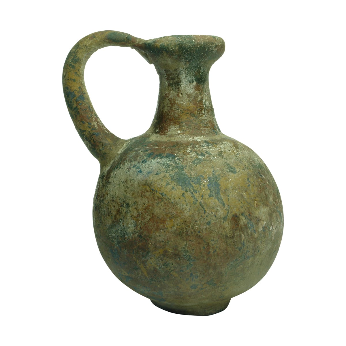 Heavy globular ancient handled jug.