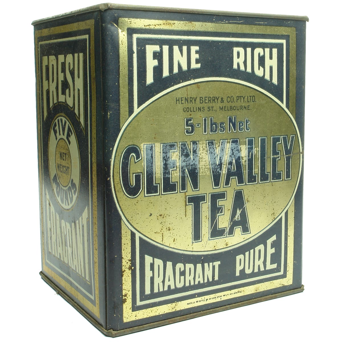 Tin. Glen Valley Tea, Henry Berry, Melbourne. 5 Pounds.
