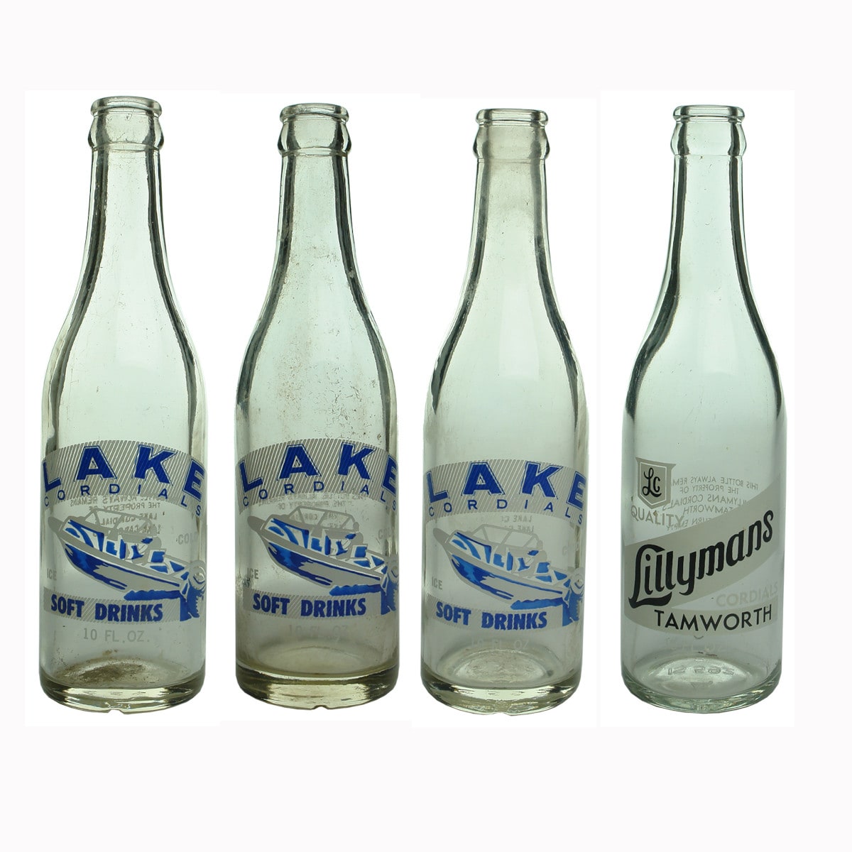 Four 10 oz Ceramic Label Crown Seals. Lake Cordials and Lillymans.