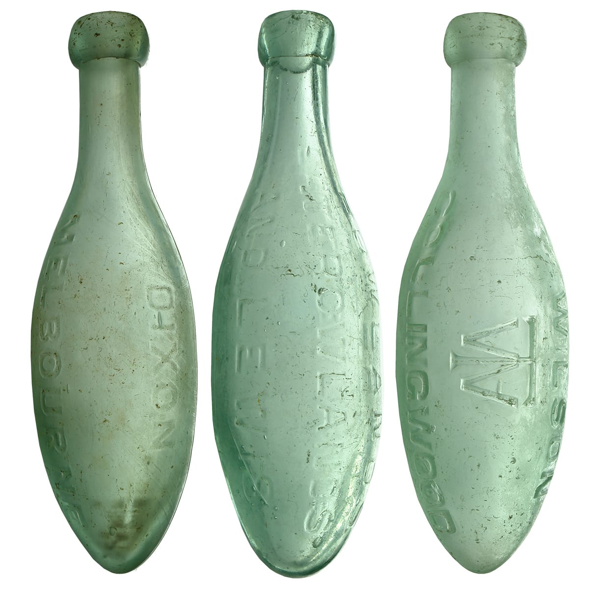 Three Torpedo Bottles: Dixon, Melbourne; Rowlands, Ballarat & Melbourne; Wilson, Collingwood.