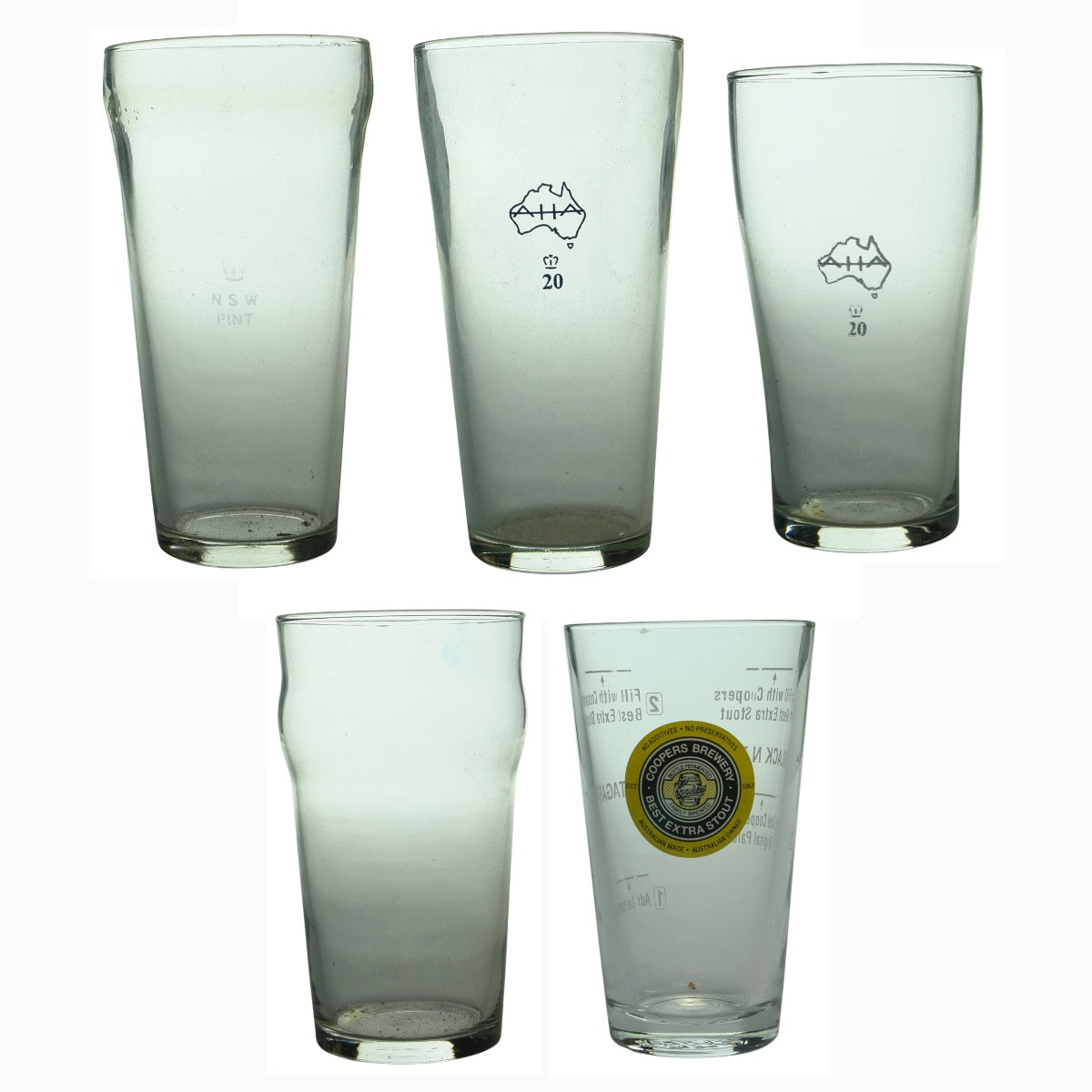 Five different Pint Glasses