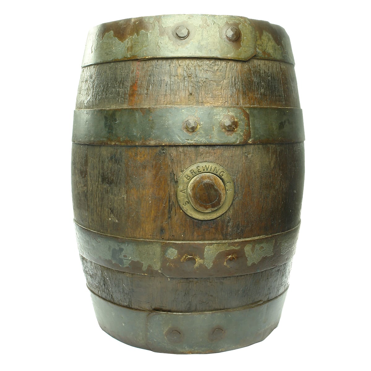 Wooden Beer Barrel. Brass Bung S. A. Brewing Co.