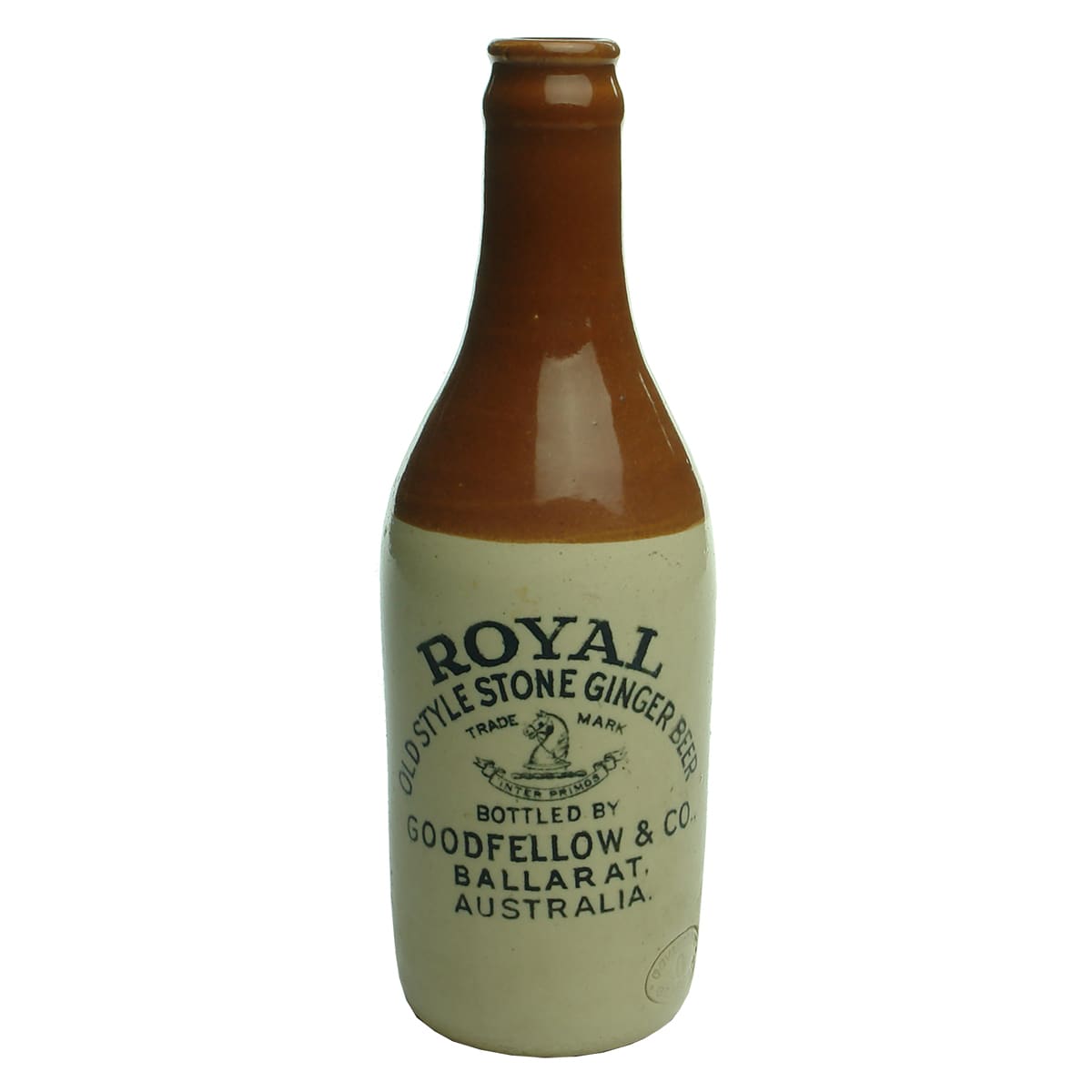 Ginger Beer. Goodfellow, Ballarat. Royal. Crown Seal. Chocolate Top. 10 oz.