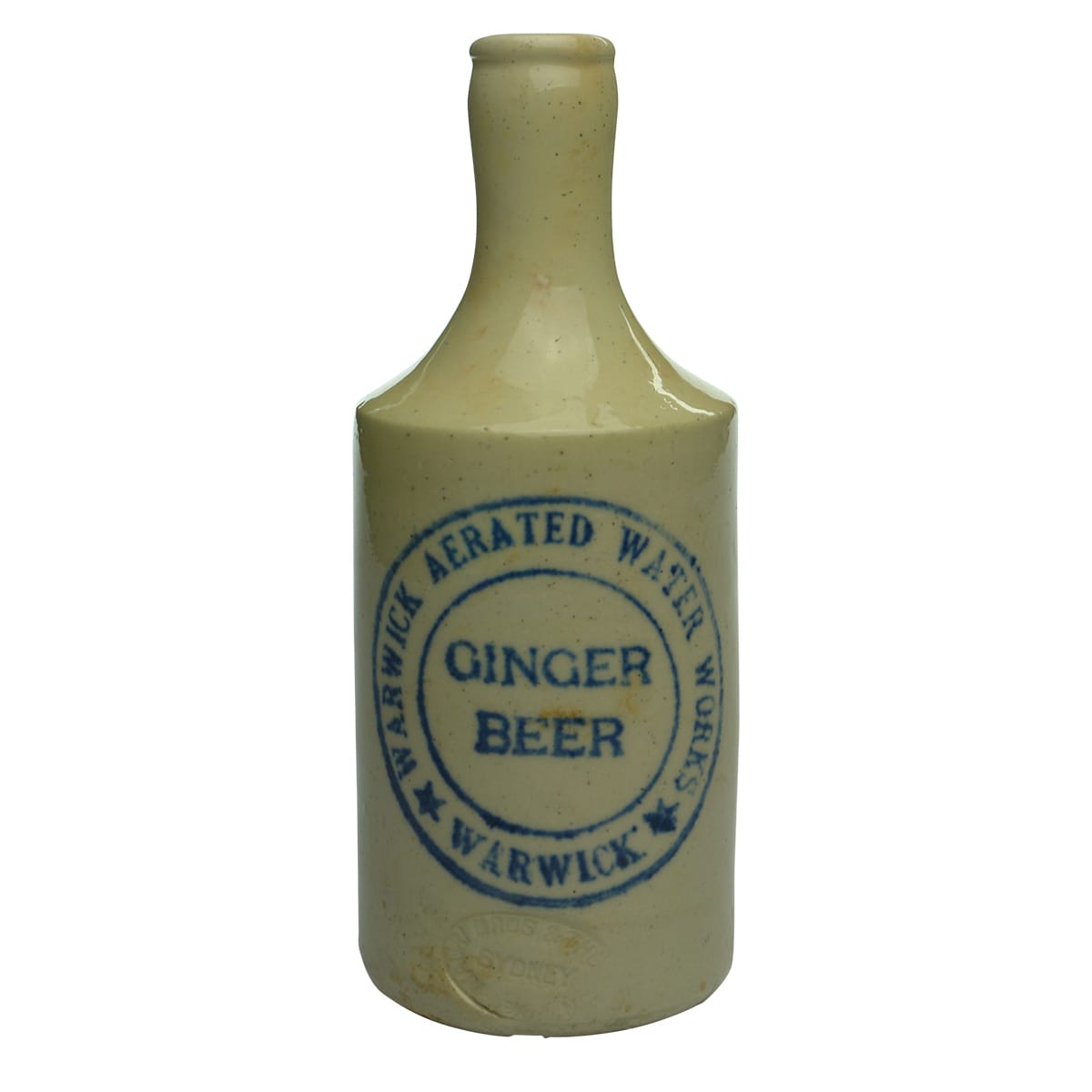 Ginger Beer. Warwick Aerated Water Works. Crown Seal. Dump. Blue Print.