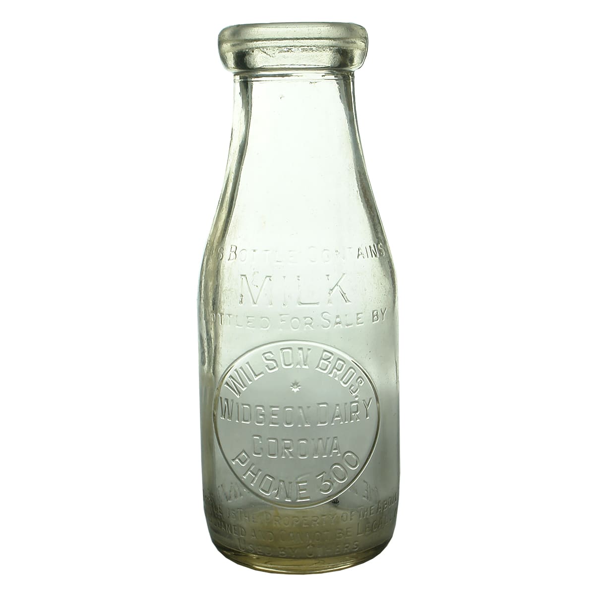 Milk. Wilson Bros., Widgeon Dairy, Corowa. Wad lip. 1 Pint.