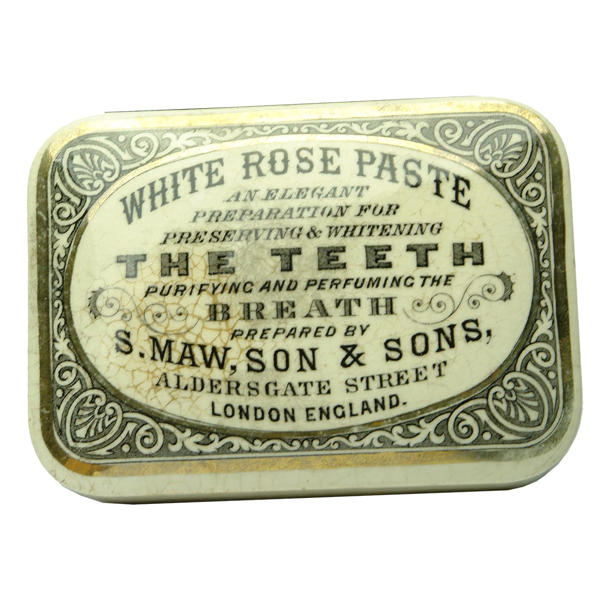 Pot Lid. S. Maw, Son & Sons, White Rose Paste. Rectangle shape.