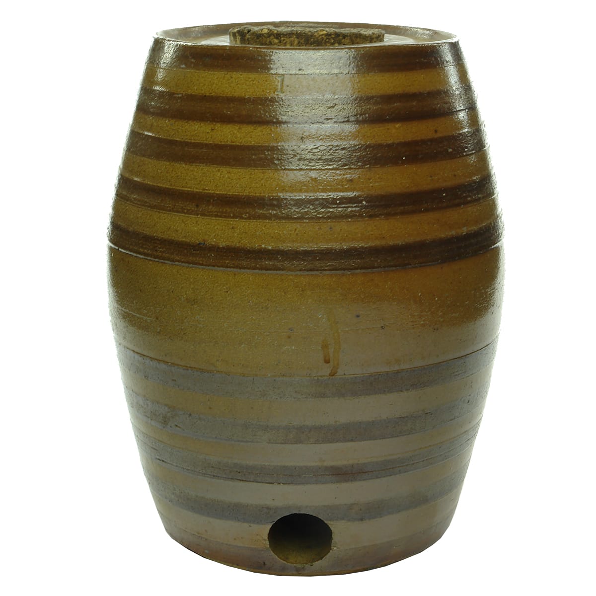 Stoneware Barrel. Banded Pattern. One Gallon.