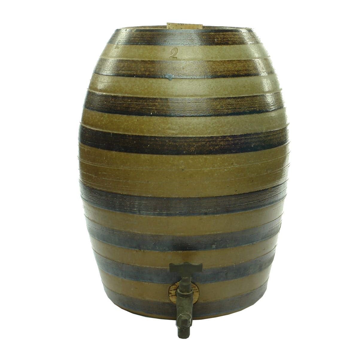 Stoneware Barrel. Banded Pattern. Two Gallon.