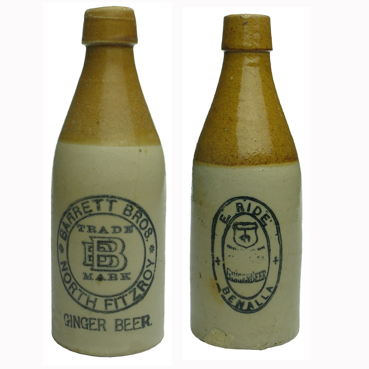 Pair of Ginger Beers: Barrett Bros., North Fitzroy and Ride, Benalla.