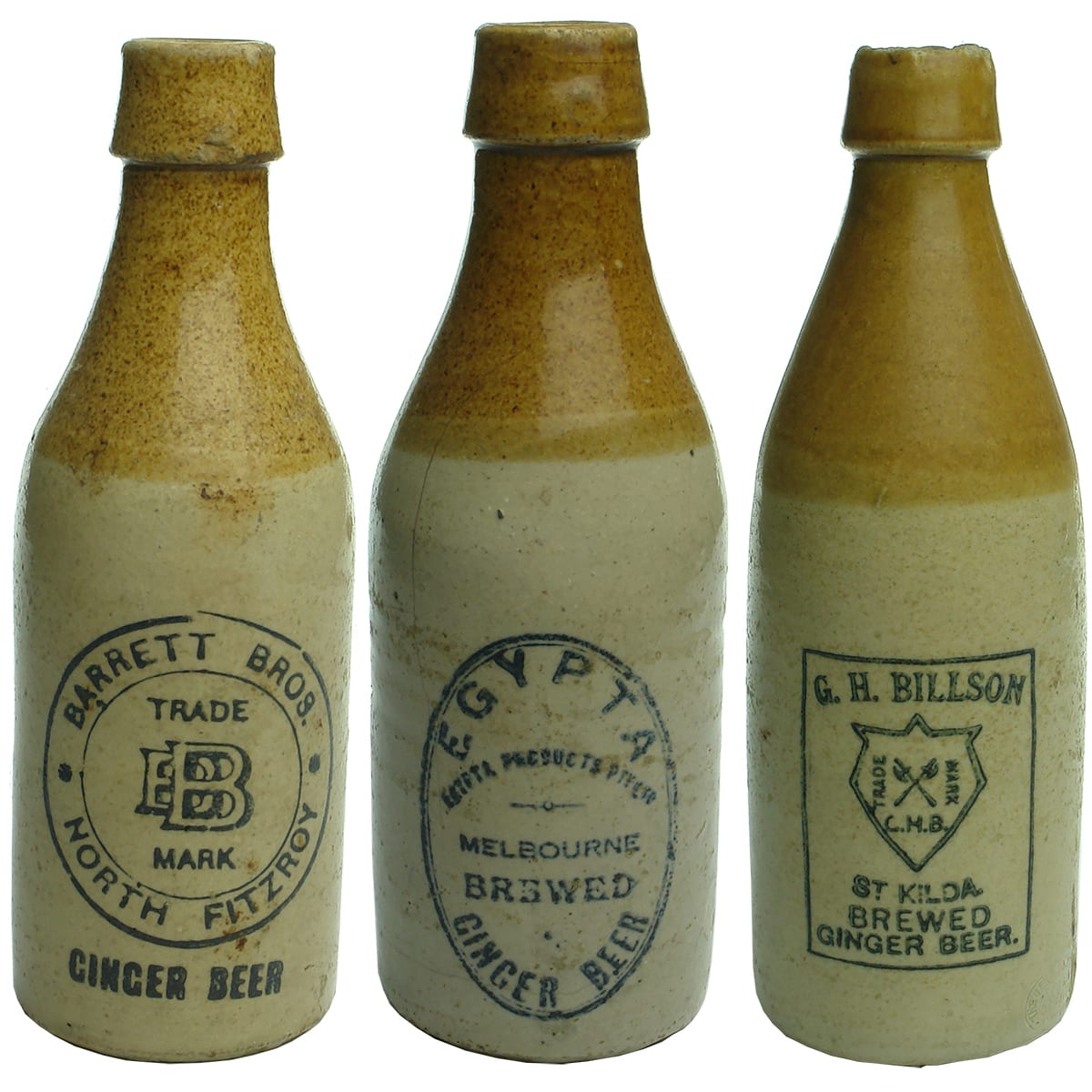 Three Ginger Beers: Barrett Bros., North Fitzroy; Egypta Products, Melbourne; Billson, St Kilda.