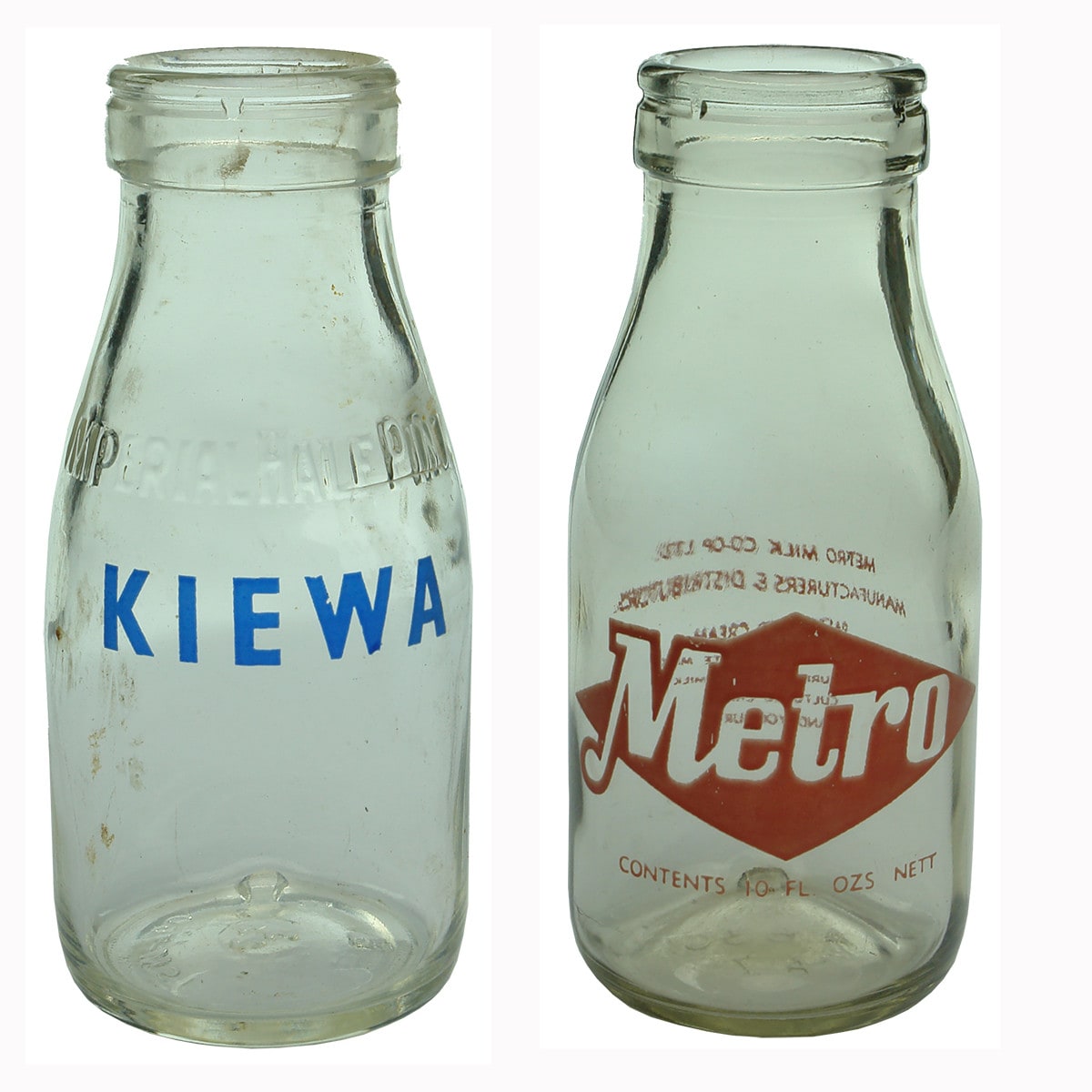 Pair of Ceramic label Milks: Kiewa and Metro.