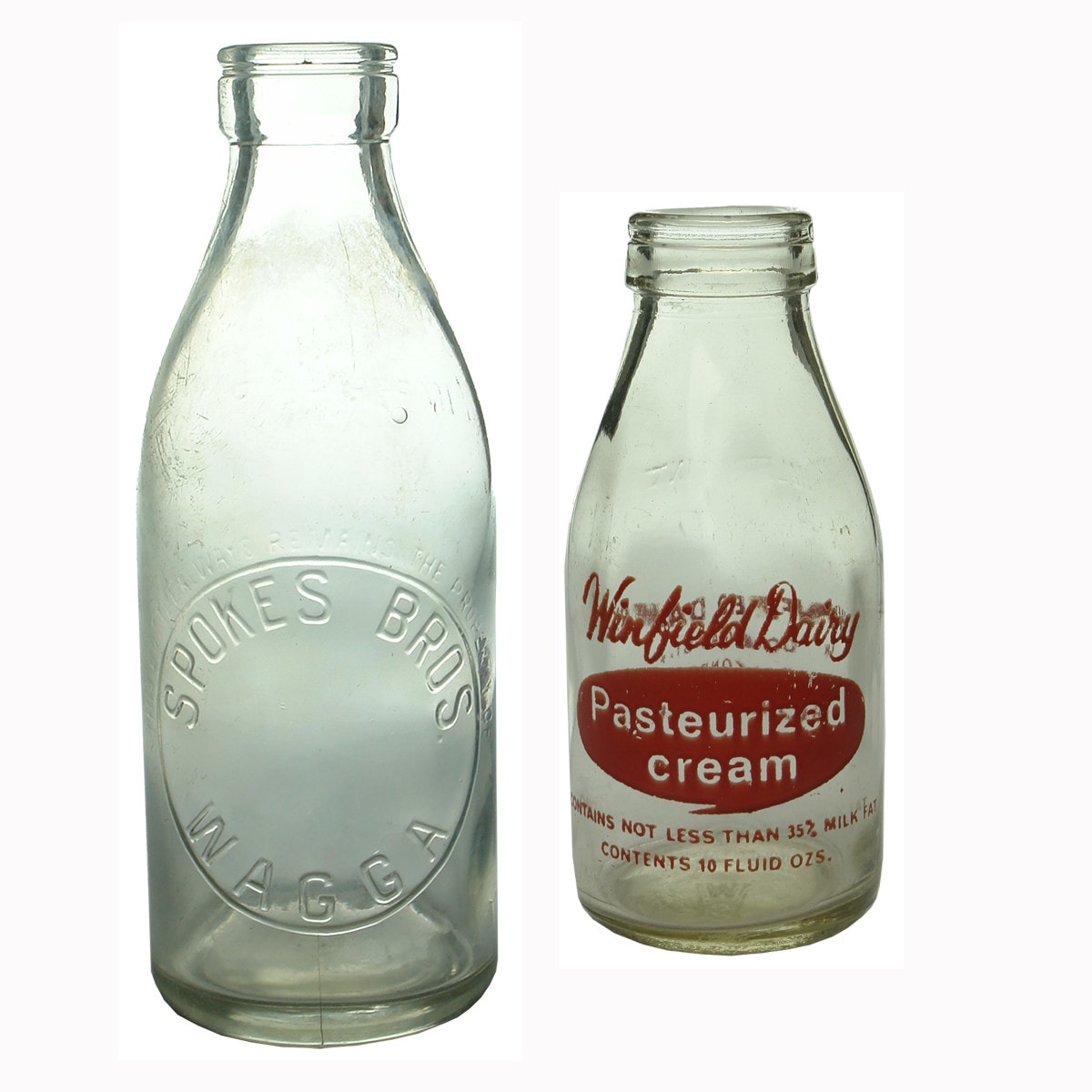 Pair of Foil top Milks: Spokes Bros., Wagga and Winfield Dairy, East Devonport.