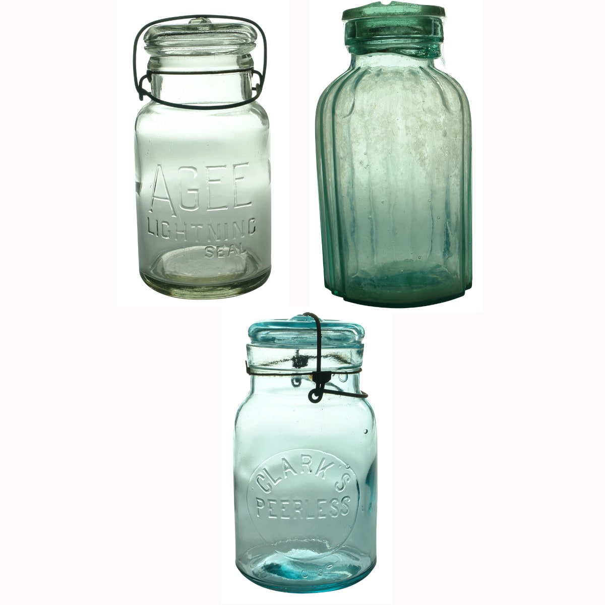Three Jars: Agee Lightning; Clark's Peerless; Plain Salt.