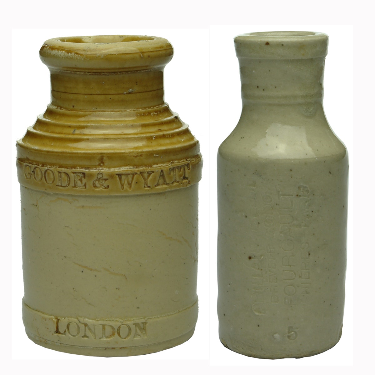 Pair of Stoneware Jars: Goode & Wyatt, London; French Blacking Jar.