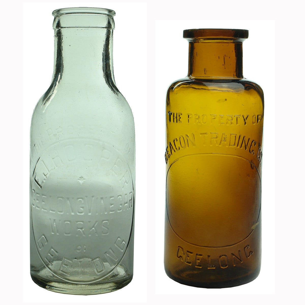 Pair of Geelong jars: Hooper Geelong Vinegar Works and Beacon Trading Co.