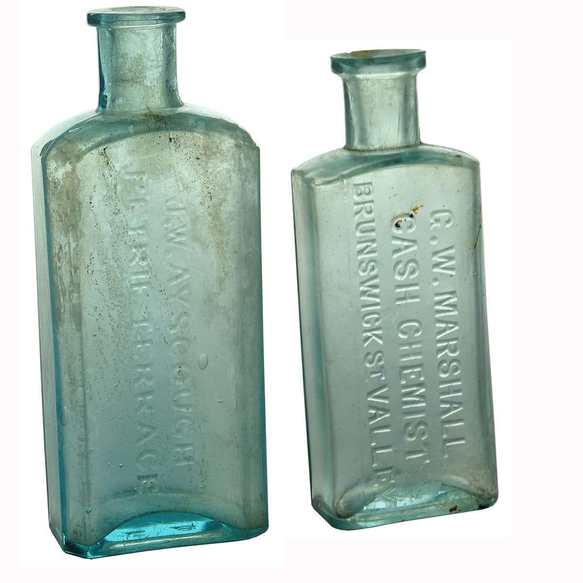Pair of Brisbane Chemist Bottles: Ayscough, Petrie Terrace and Marshall, Valley.