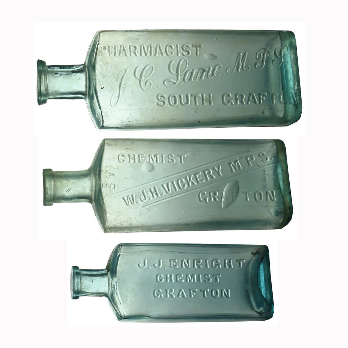 Three Grafton Chemist Bottles: Lane; Vickery and Enright.
