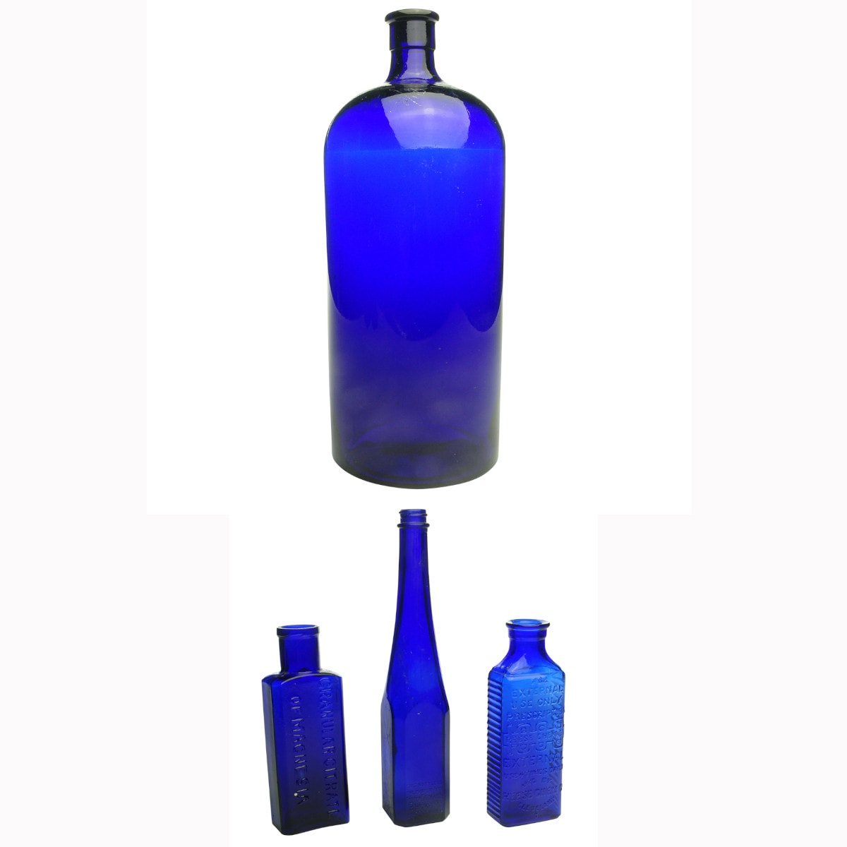 Four Cobalt Blue Bottles
