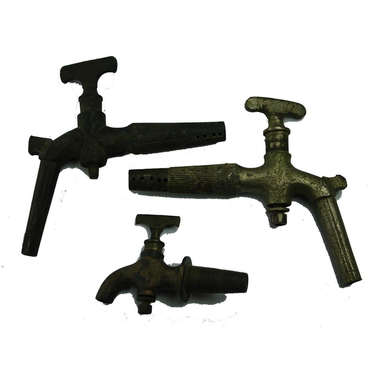 Three Brass taps. Fiddian, Tested and unmarked.