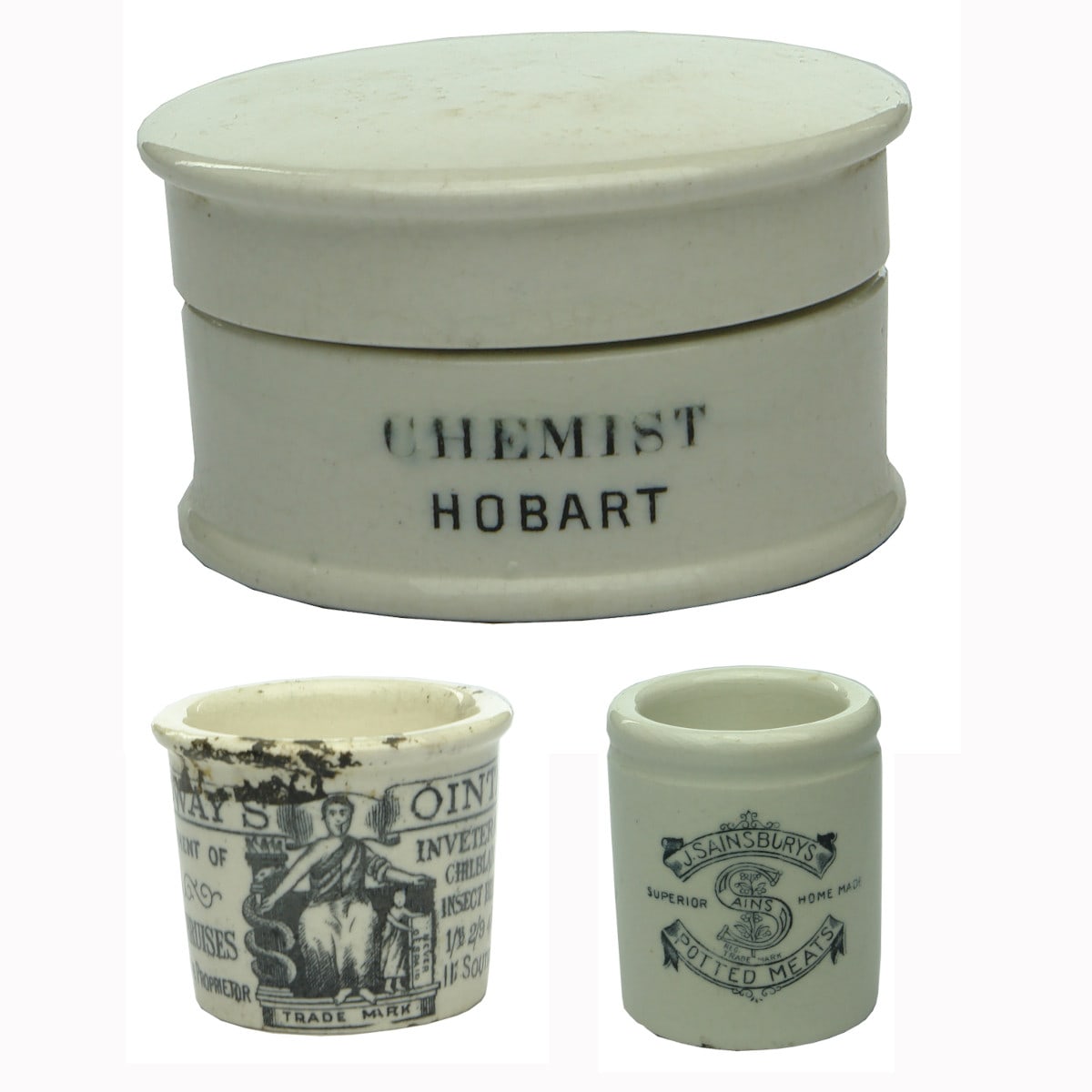 Three Pots/Pot Bases: Chemist Hobart; Holloways; Sainsburys.