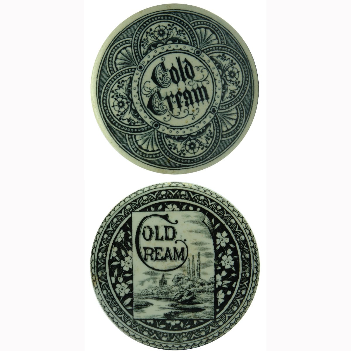 Pair of Cold Cream Pot Lids.