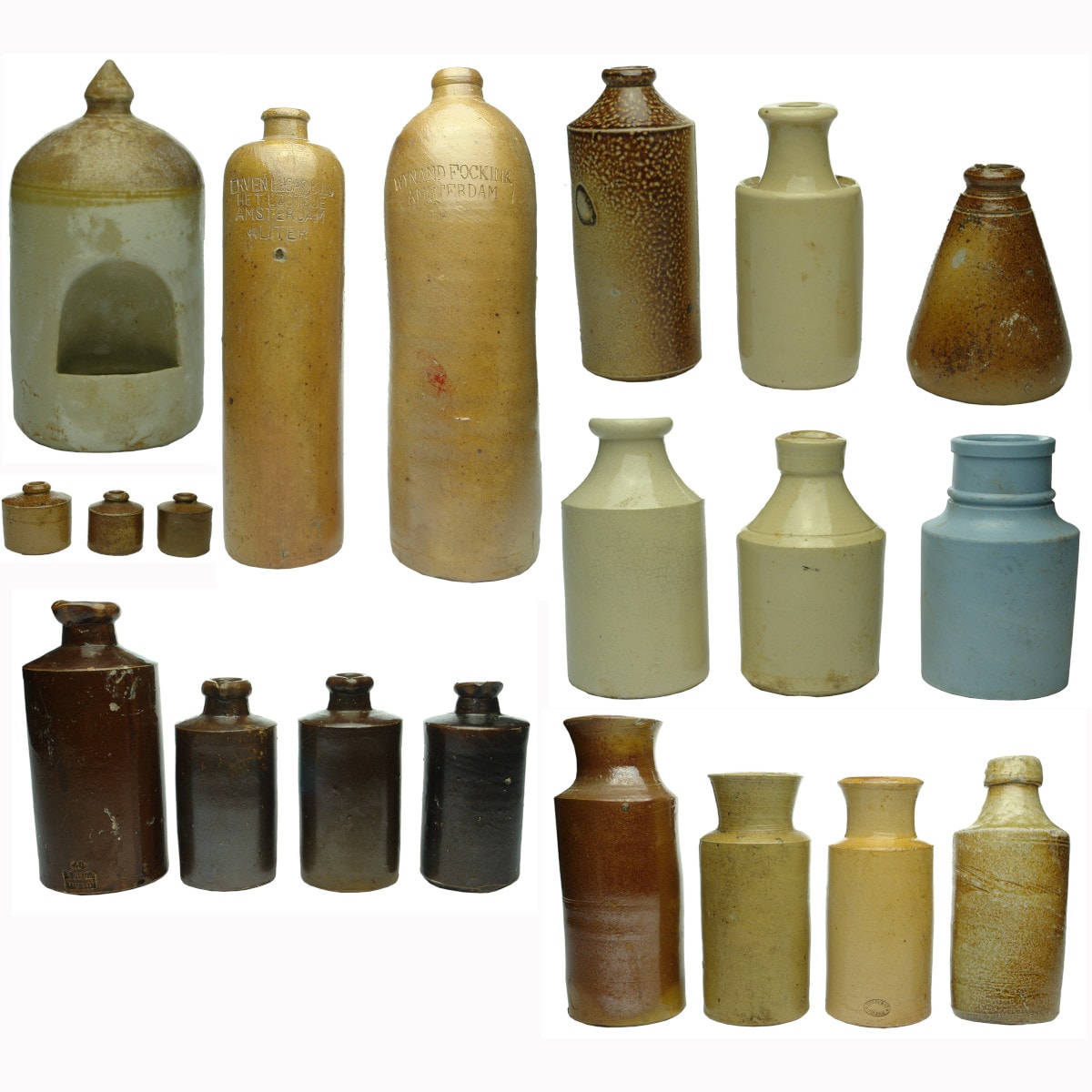 20 Pieces of Stoneware: Small Bird Feeder; Pair of Gins; Numerous Inks and Jars.