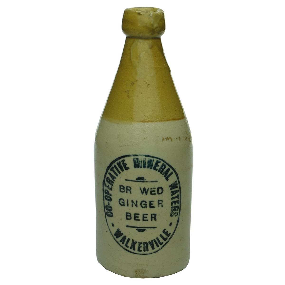 Ginger Beer. Co-Operative Mineral Waters, Walkerville. No E in BREWED. Champagne. Tan Top. (South Australia)