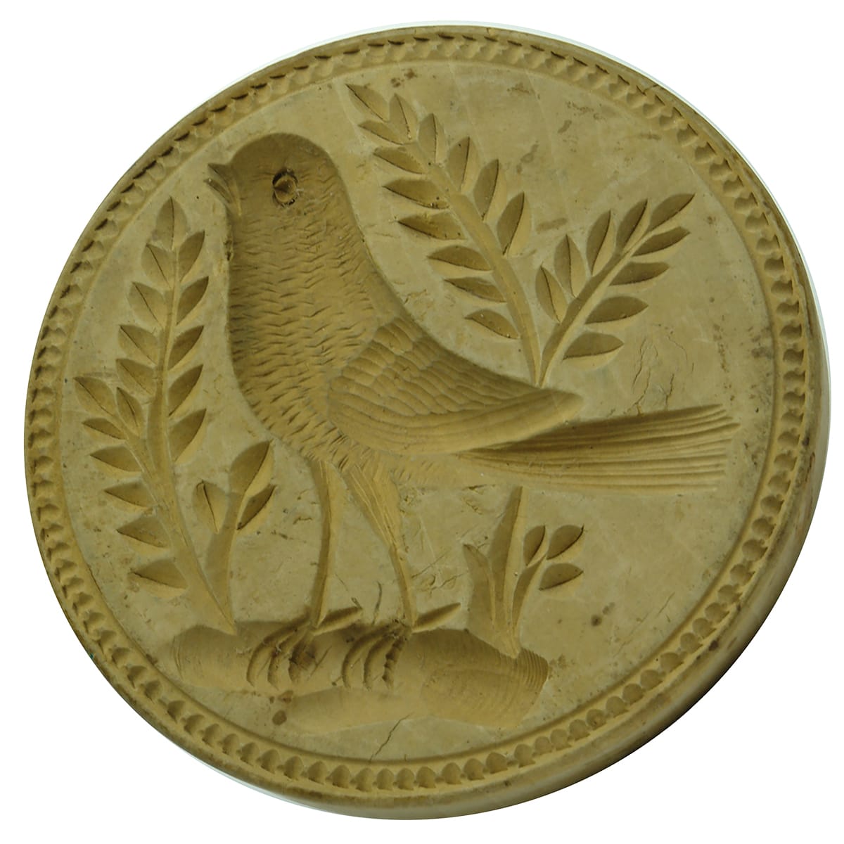 Round wooden Butter stamp: Bird (Robin?)