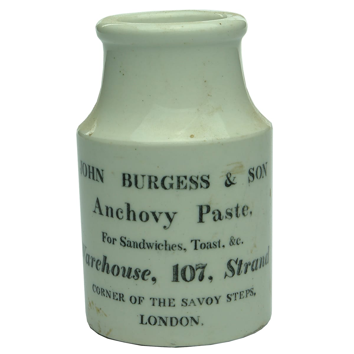 Jar. John Burgess & Son Anchovy Paste, London.