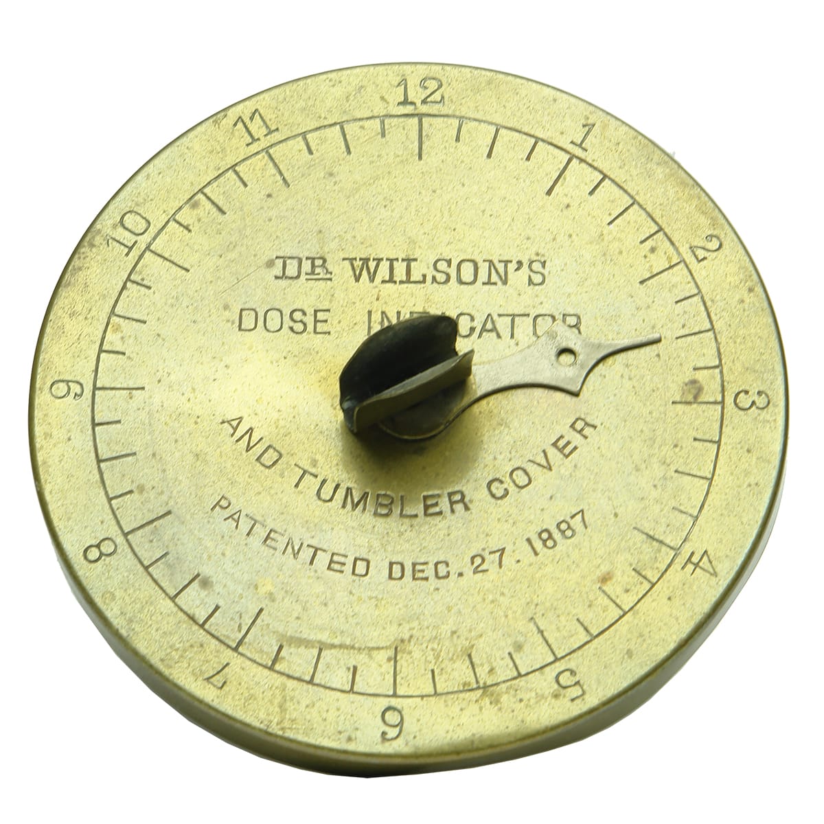 Brass Cap. Dr Wilson's Dose Indicator and Tumbler Cover.