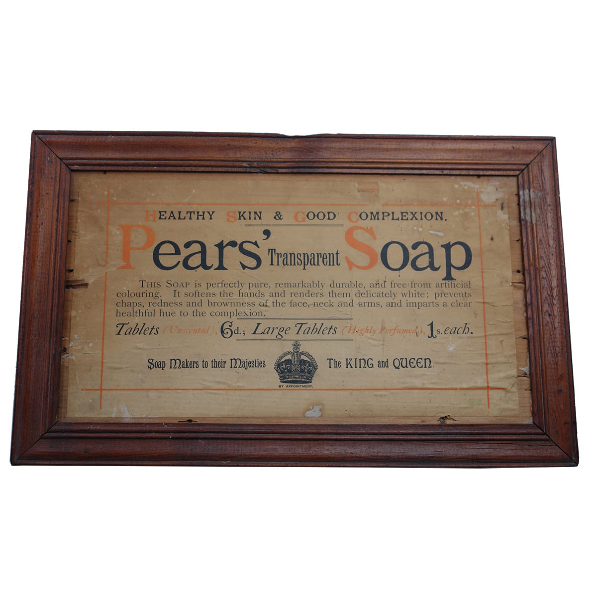 Paper Advertisement stuck on wooden board. Pears Soap. PLUS on the back of the board is a landscape oil painting.