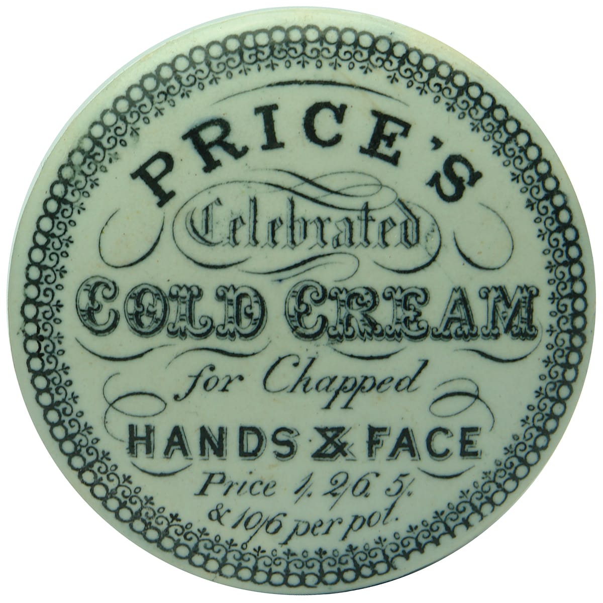 Pot Lid. Price's Celebrated Cold Cream.