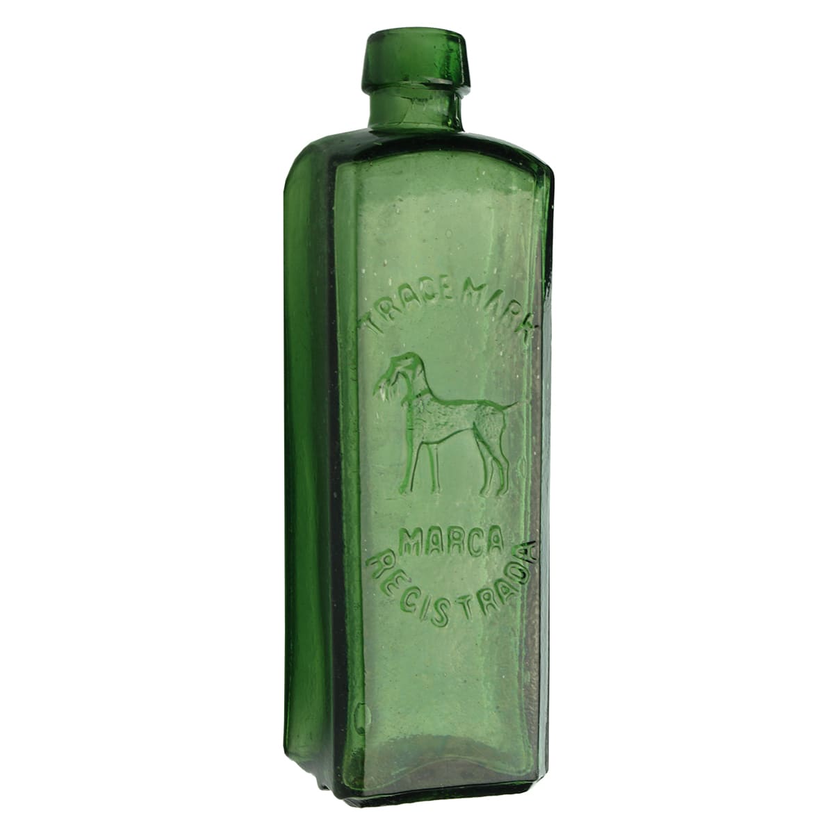 Schnapps. Peters. Dog Trade Mark. Applied top. Green. 13 oz.