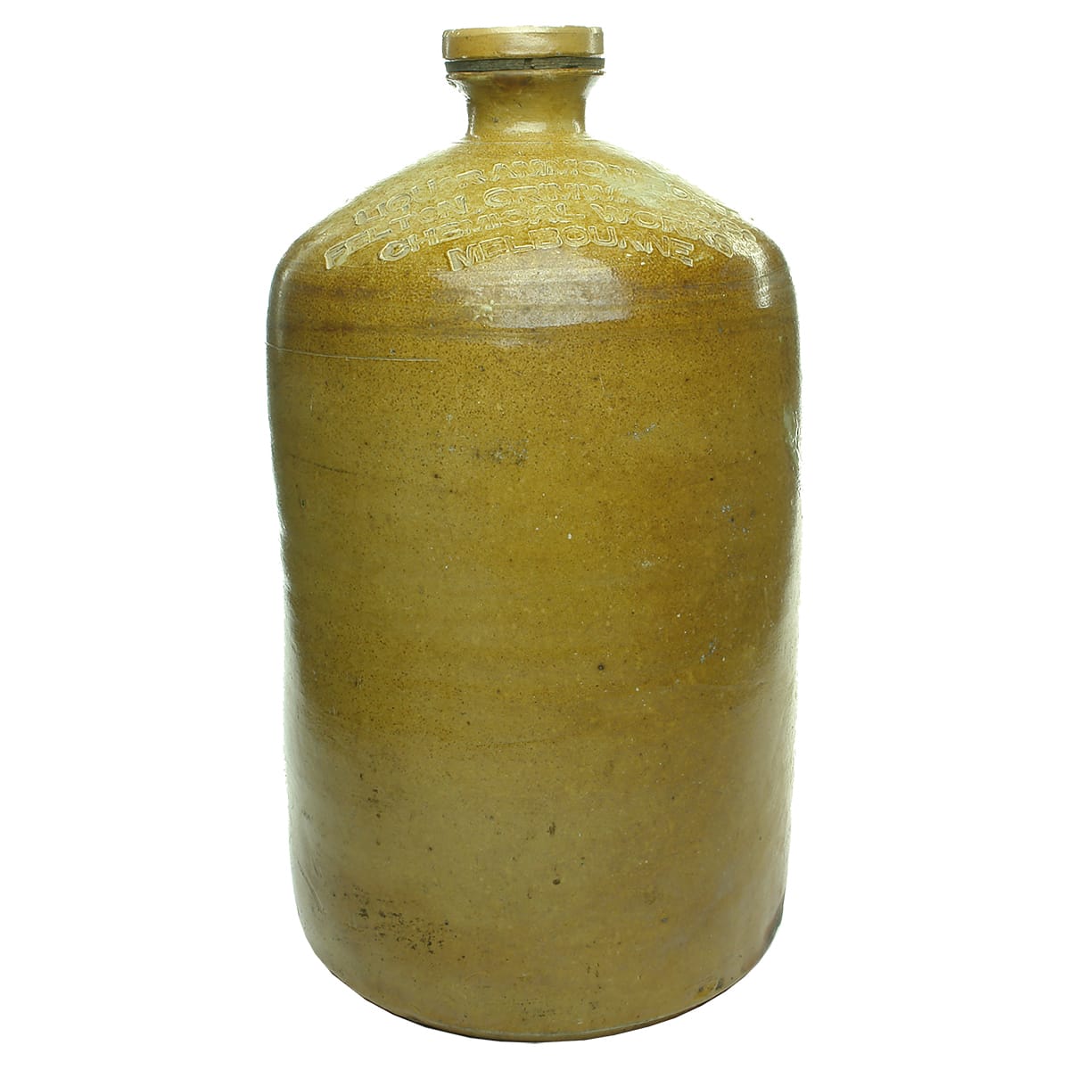 Demijohn. Felton Grimwade & Co., Melbourne. Salt Glaze. Internal Thread. 3 Gallon. (Victoria)