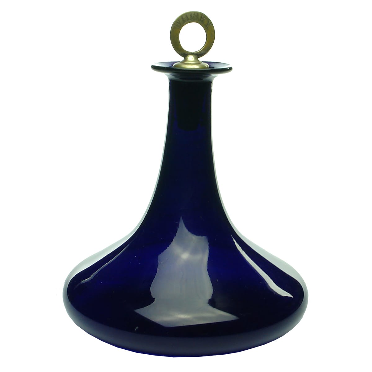 Cobalt Blue glass Carafe or Vase. Polished Pontil. Brass stopper impressed "Whisky".