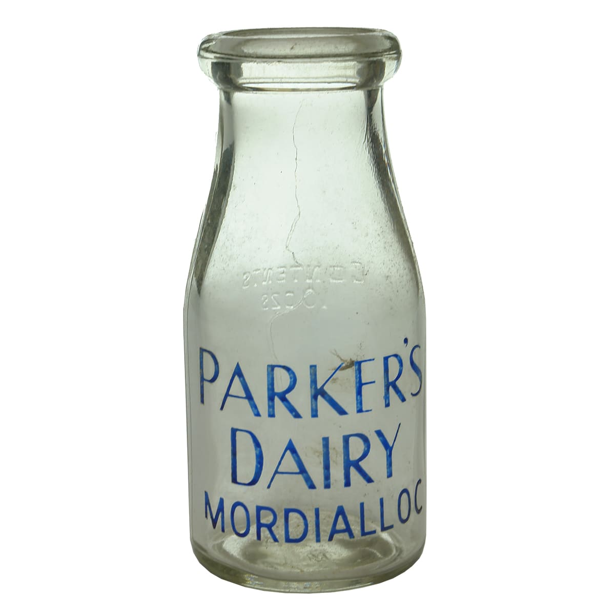Milk. Parker's Dairy, Mordialloc. Wad lip. Ceramic label. 1/2 Pint. (Victoria)