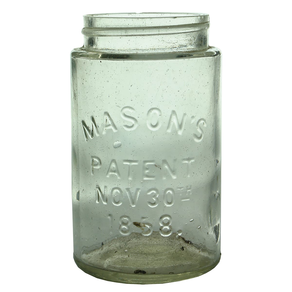 Fruit Jar. Masons Patent 1858. Pint. Pale Aqua.