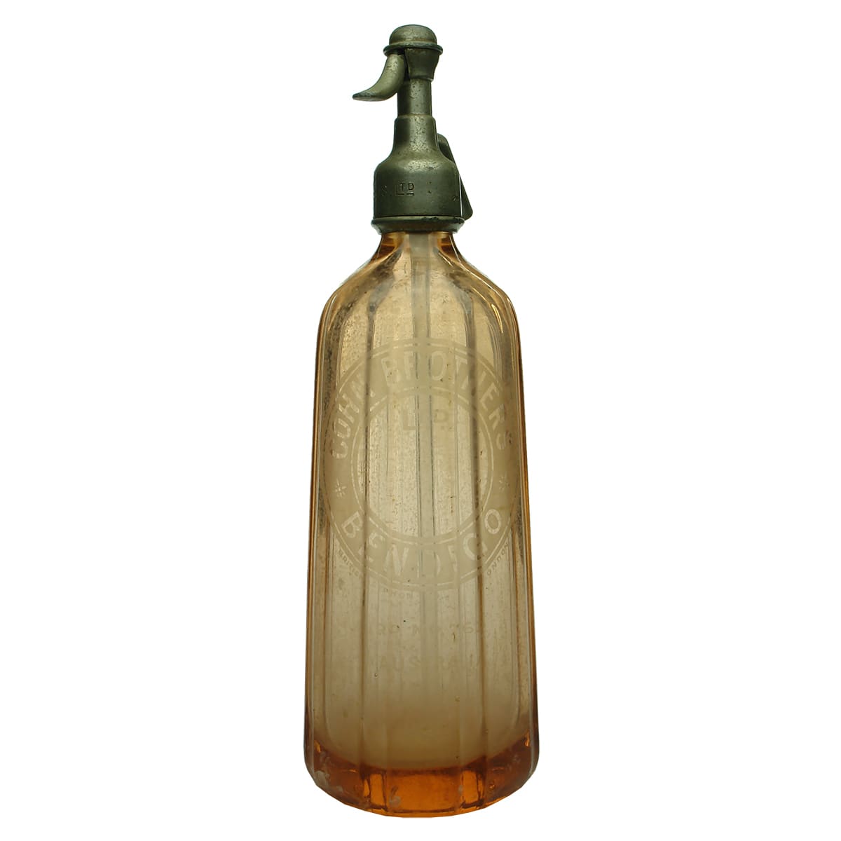 Soda Syphon. Apricot Colour. 30 oz. Cohn Brothers, Bendigo. (Victoria)