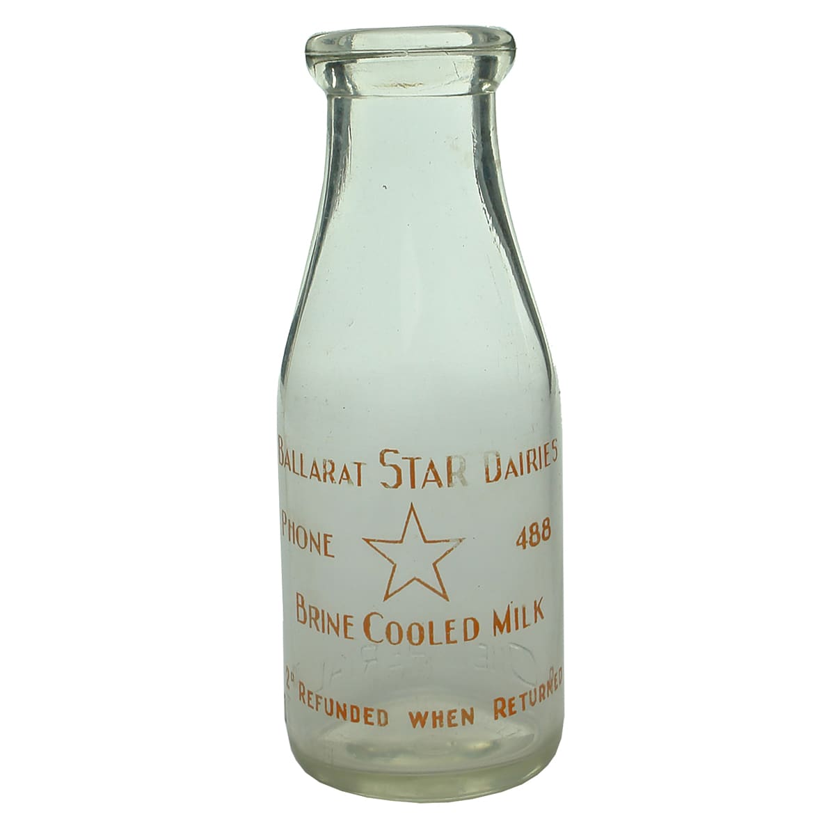 Milk. Ballarat Star Dairies. Wad lip. Ceramic label. 1 Pint. (Victoria)