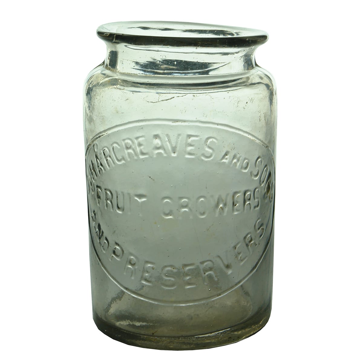 Jam Jar. Hargreaves and Sons. Round. Flared top. Clear. (Queensland)