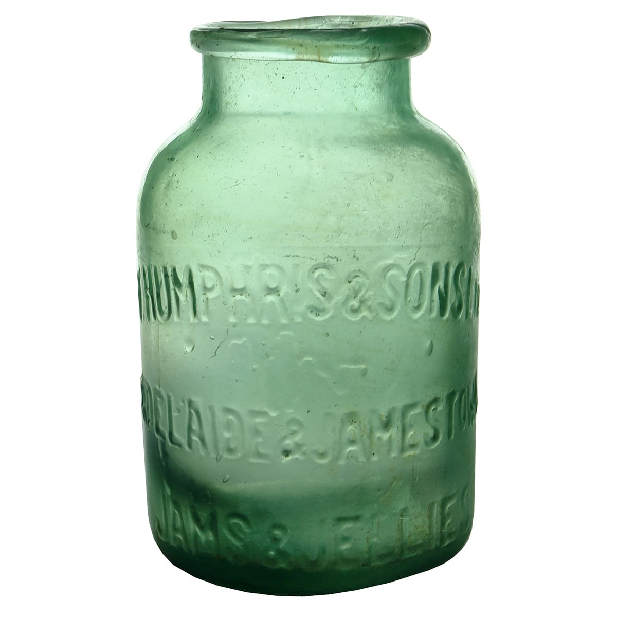 Jam Jar.  F. Humphris & Sons Ltd, Adelaide & Jamestown.  Aqua.  2 Pound. (South Australia)