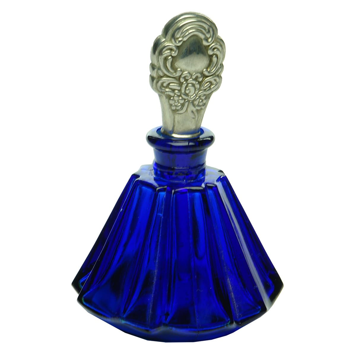 Perfume. Cobalt Blue facetted Umbrella shape. Original stopper and applicator.