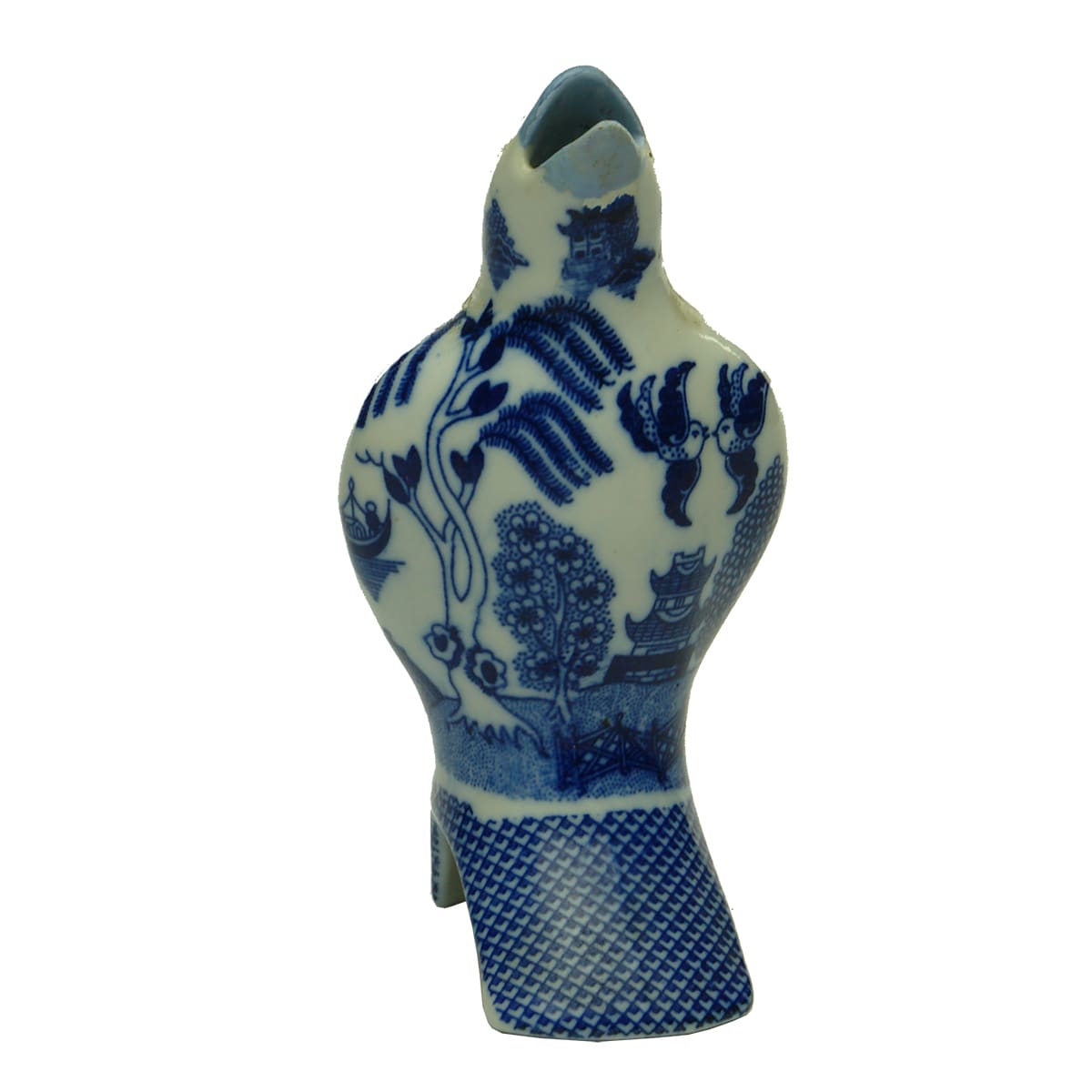 Pie Funnel. Bird with blue willow pattern decoration.