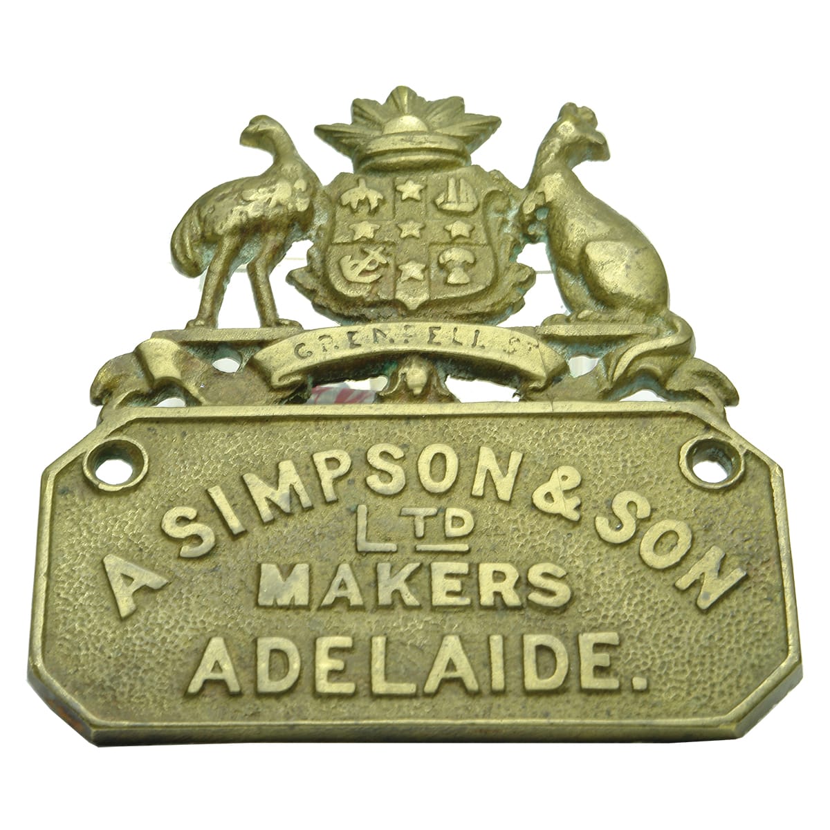 Brass Name Plate. Simpson, Adelaide. Australian Coat of Arms. (South Australia)