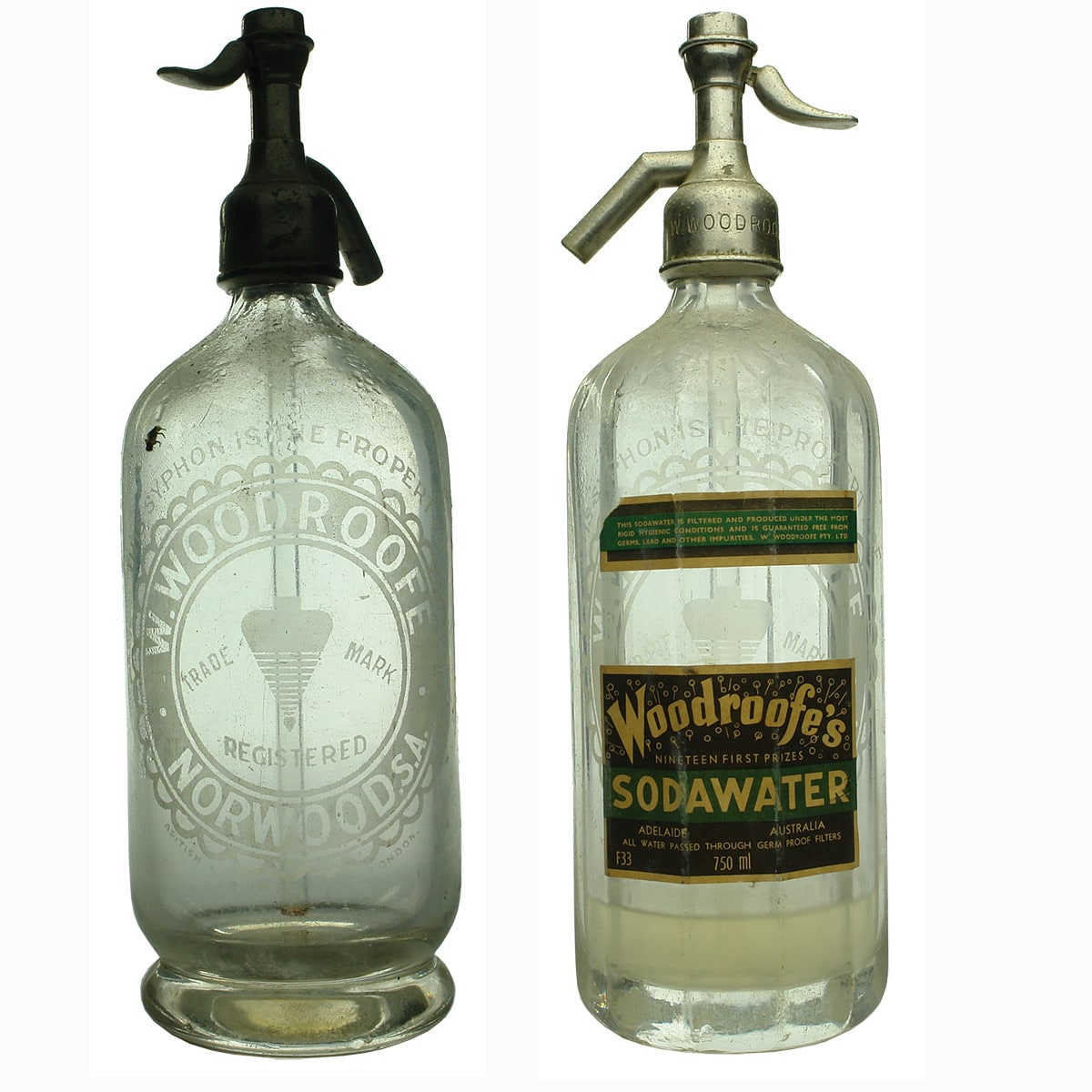 2 variations of Woodroofe soda syphon. (South Australia)