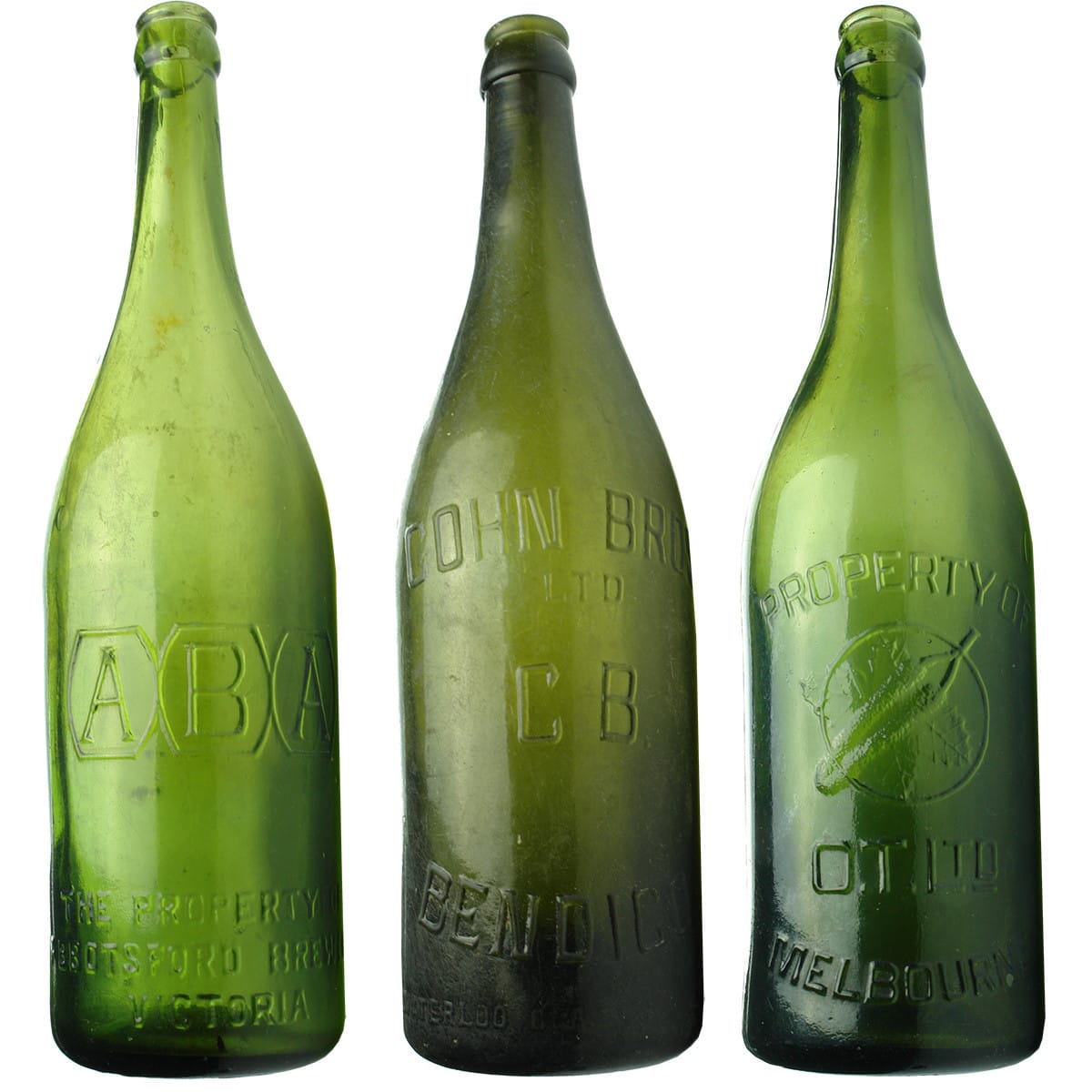 Three Green Crown Seal "Beers". ABA; Cohn Bros., Bendigo; OT Ltd. (Victoria)