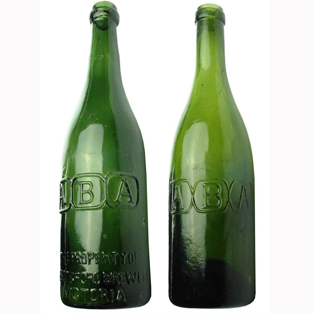 Pair of Beers. ABA. Different Ring Seal Variations. Green. 26 oz. (Victoria)