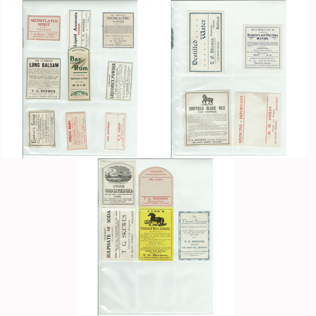 18 Chemist Labels from Ballarat: Skewes, Ashley, Scott. (Victoria)